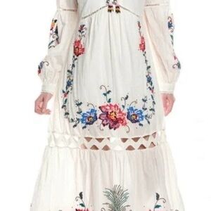 FARM Rio White Maxi Dress with Colorful Floral Embroidery